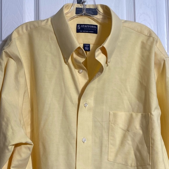 Mens Stafford yellow cotton blend button down shirt size 16 1/2 - Picture 7 of 14